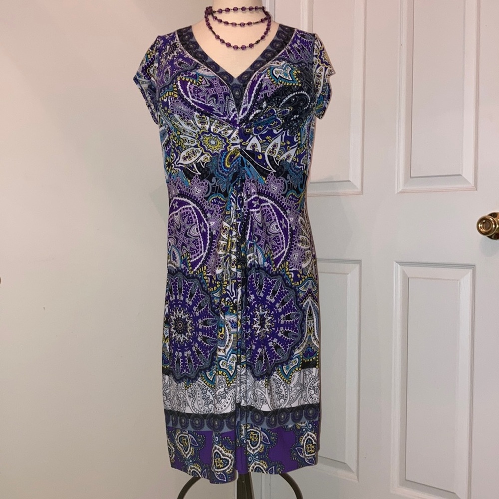 Dress Barn work casual stretch print dress 14